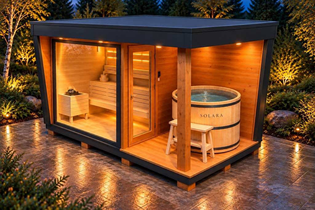 Solara Contrast Suite | 4 Person Outdoor Sauna & Cold Plunge